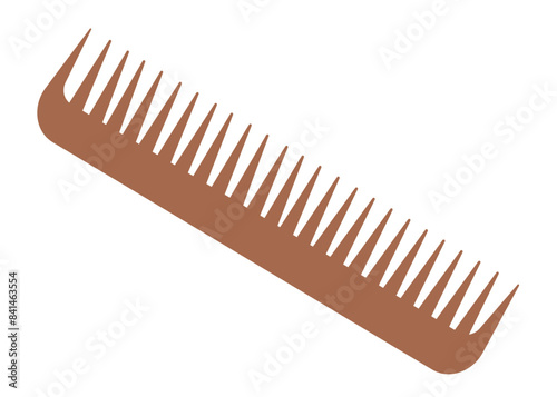 Brown comb for combing dry or wet hair, wide-toothed comb. Professional hairdressing tool. Vector illustration for your design