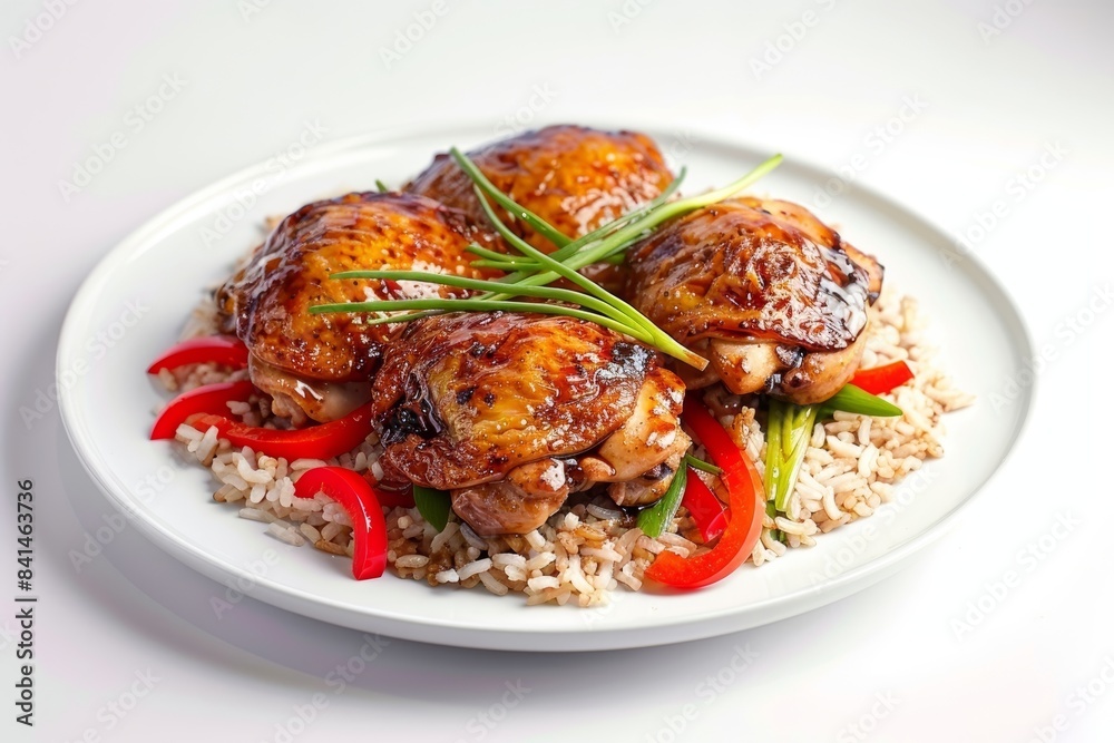 Vibrant Balsamic Chicken and Red Bell Peppers on White Plate Vibrant Balsamic Chicken and Red Bell Peppers on White Plate