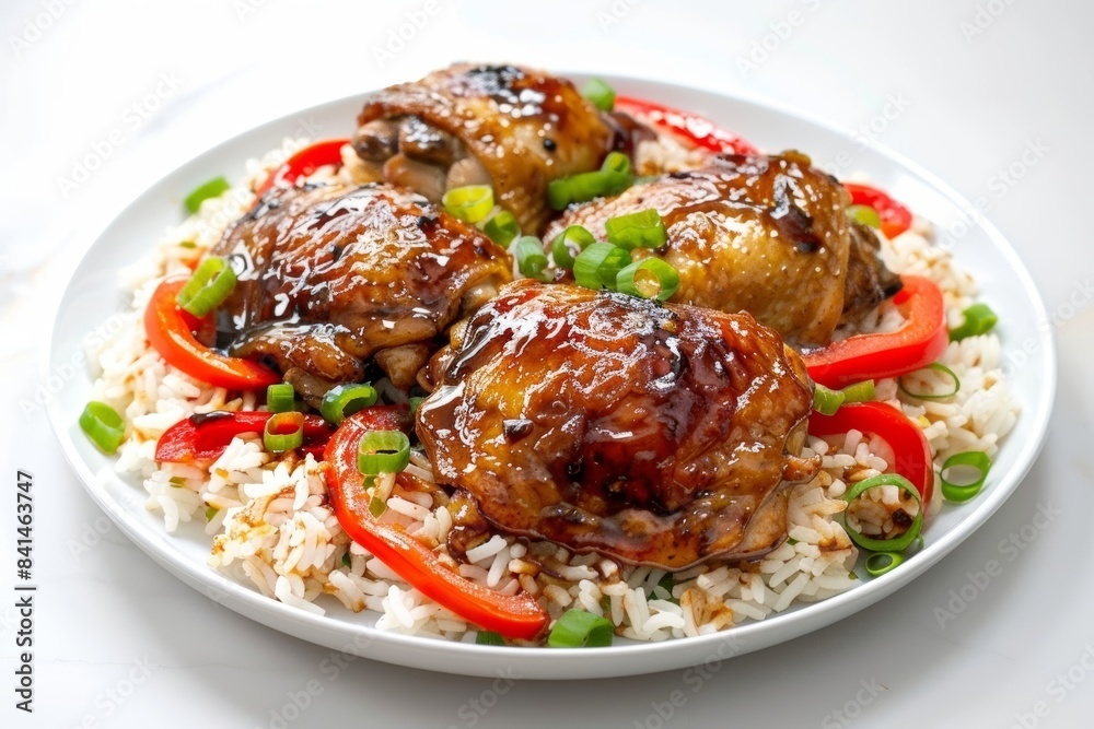 Balsamic Glazed Chicken and Vegetables on White Plate Balsamic Glazed Chicken and Vegetables on White Plate