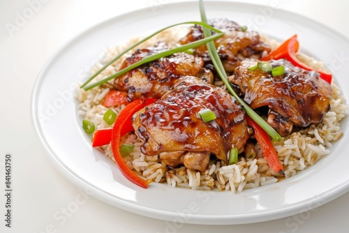 Luscious Glazed Balsamic Chicken and Vegetables on White Plate