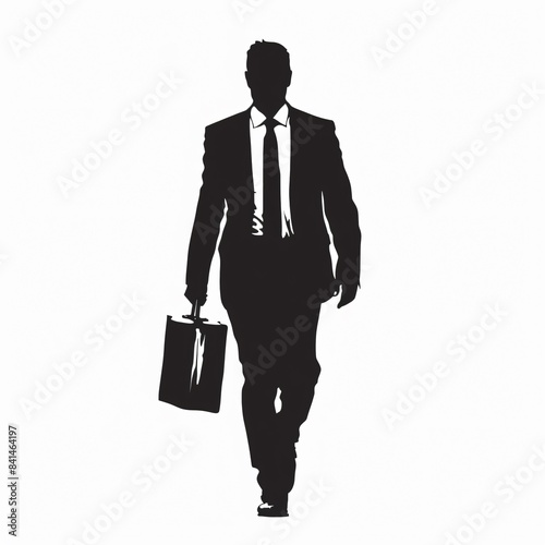 Silhouette of Businessman Holding Briefcase on White Background