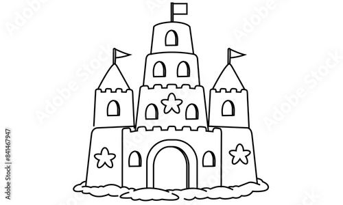 Big Set Sand castle Vector illustration isolated on white background. Simple illustration for coloring book
