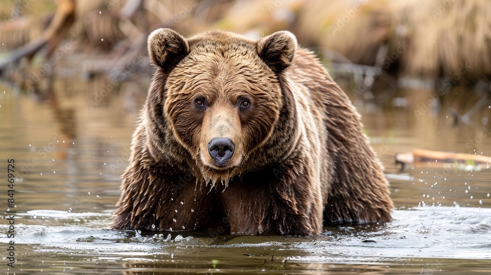 Brown Bear in a pond of water. Generative Ai Brown Bear in a pond of water. Generative Ai