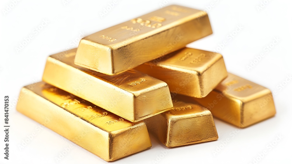 A pile of gold bars stacked on top of each other isolated on white background A pile of gold bars stacked on top of each other isolated on white background