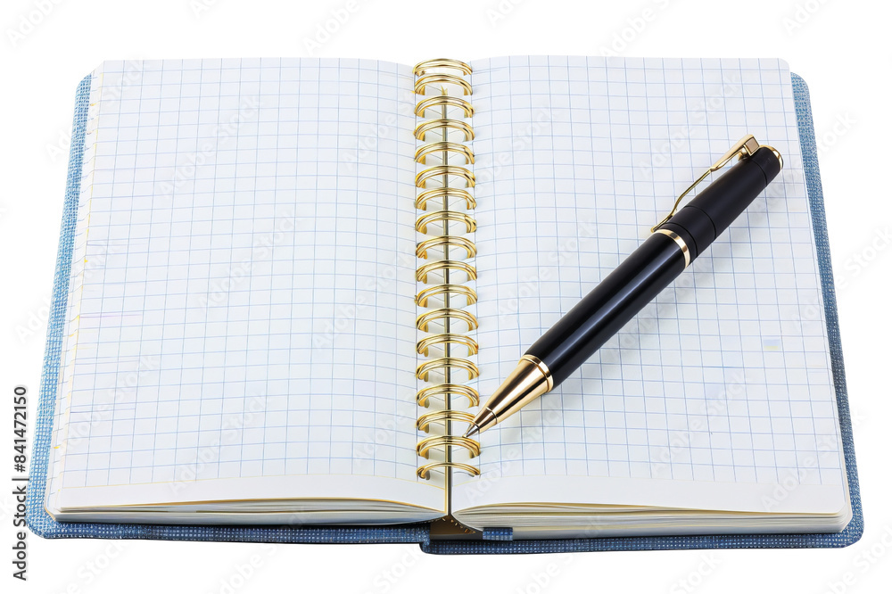 Open grid notebook with a black pen placed on top, ideal for note-taking, journaling, and business planning. Open grid notebook with a black pen placed on top, ideal for note-taking, journaling, and business planning.