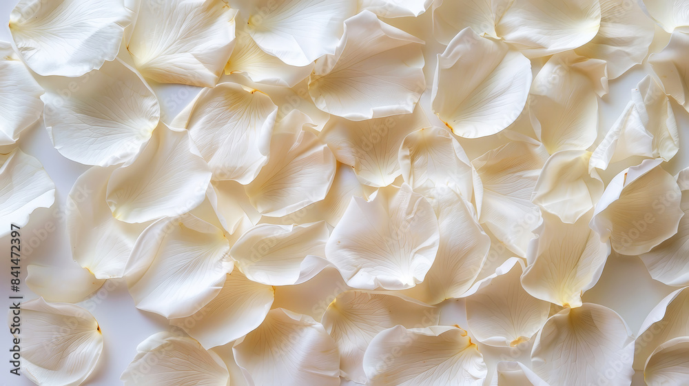 Delicate white rose petals. Aesthetic background for special events. Romantic concept. Generative AI Delicate white rose petals. Aesthetic background for special events. Romantic concept. Generative AI
