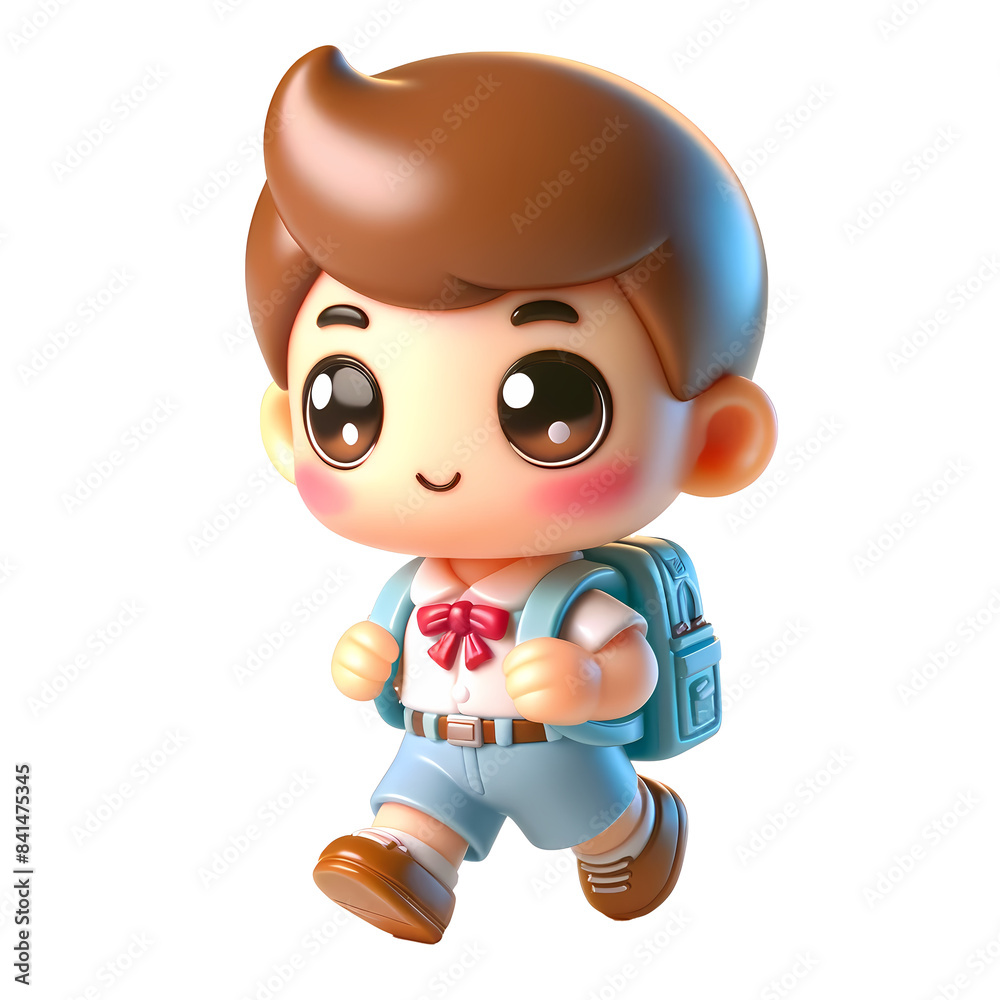 Fototapeta premium Cheerful Cartoon Schoolboy with Backpack