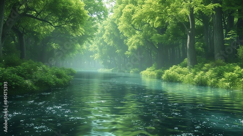green forest with beautiful river