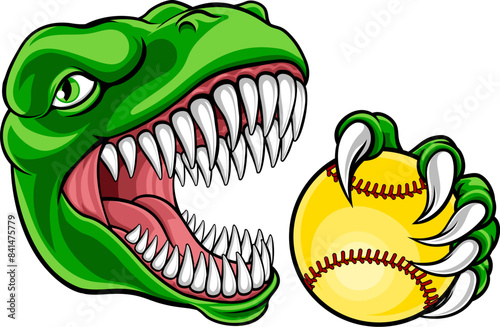 A dionosaur animal softball sports team cartoon mascot