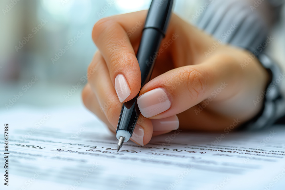 Close-up of a hand writing with a pen on paper Close-up of a hand writing with a pen on paper