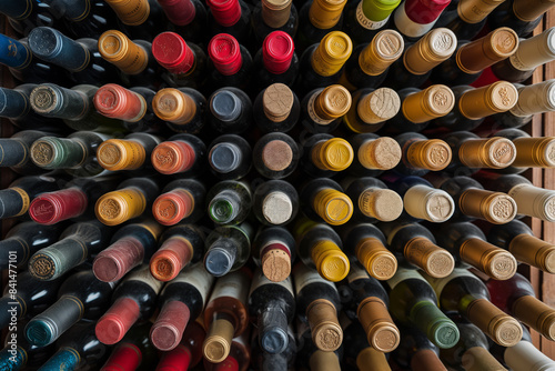 Assorted wine bottles stored in a wine cellar