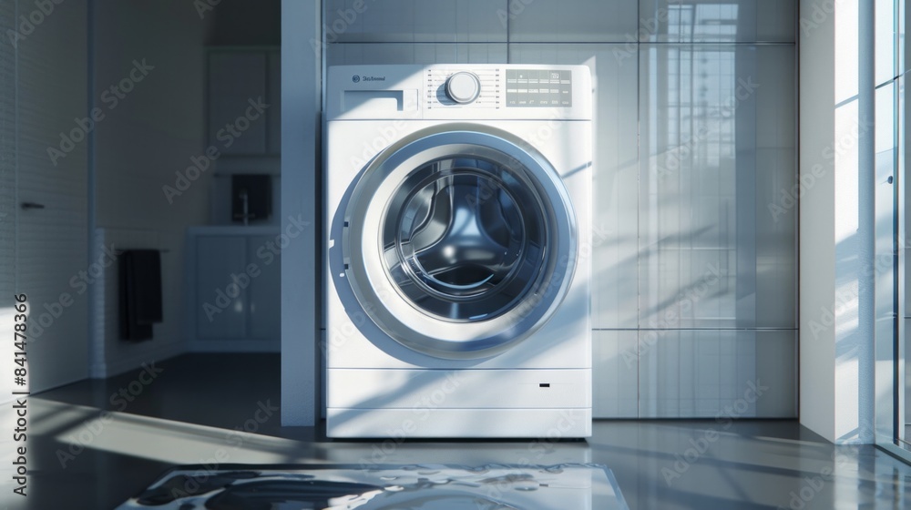 Interior of home laundry room with modern washing machine Interior of home laundry room with modern washing machine