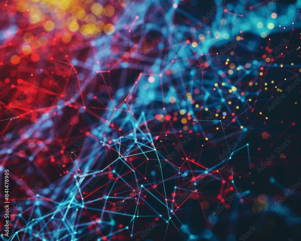 Obraz premium Abstract Digital Network Illustration, Data Flow and Blockchain Technology Integration, Highlighting Modern Connectivity and Security Concepts, graphic for Tech and Business Corporate, banner design, 