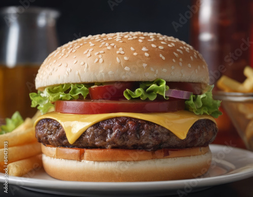 Un hamburger con cipolle croccanti, salsa aioli all'aglio e formaggio provolone.
