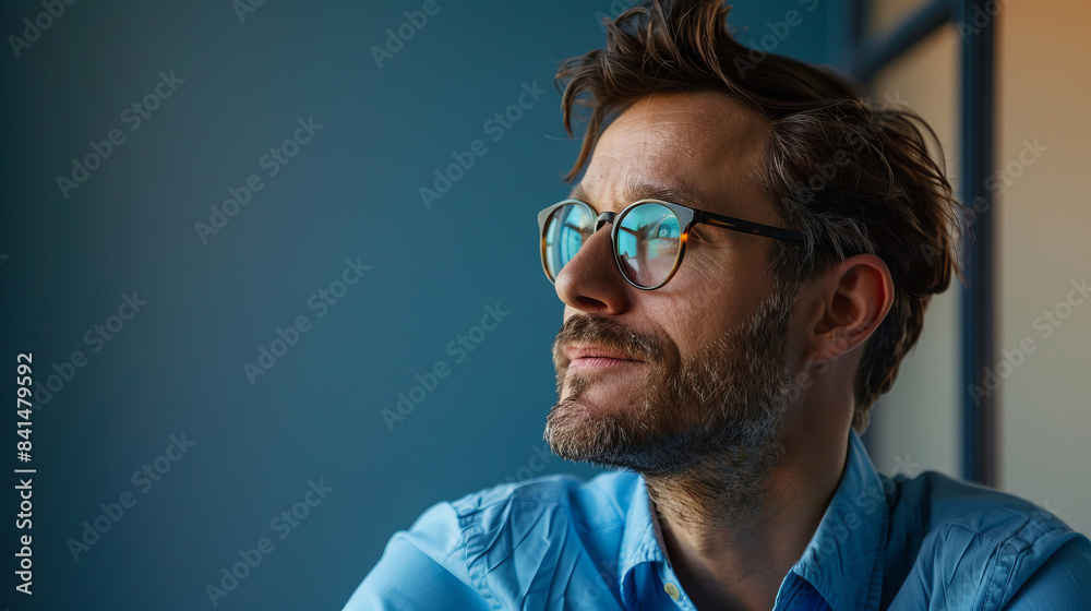 Fototapeta premium Portrait of casual businessman looking away in thought
