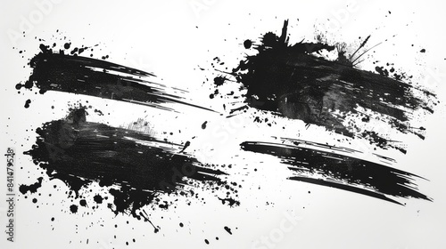 Black watercolor grunge stains and lines set, abstract banners