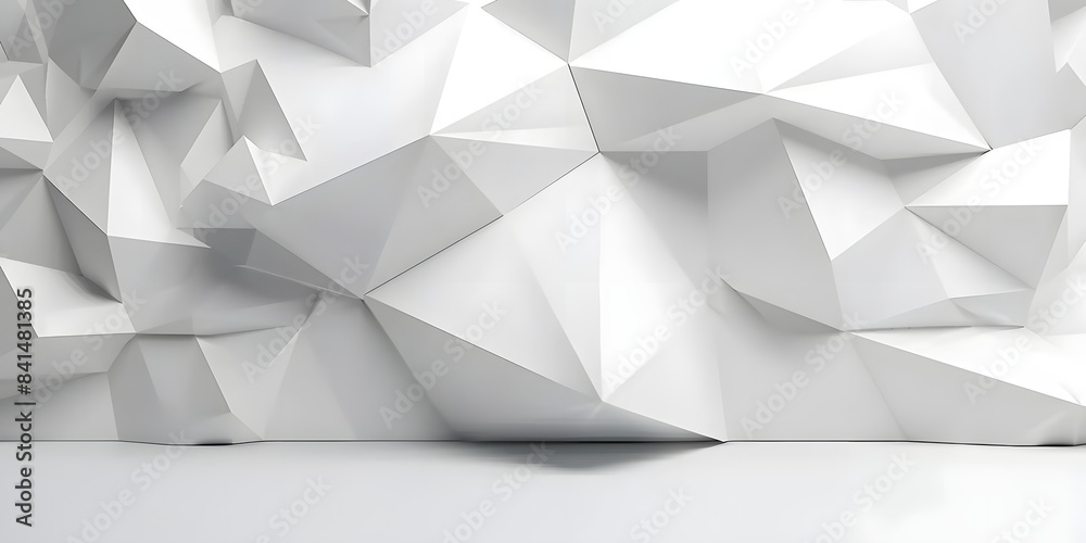 3D render of a white polygonal background with low poly geometric shapes and shadows on empty space 3D render of a white polygonal background with low poly geometric shapes and shadows on empty space