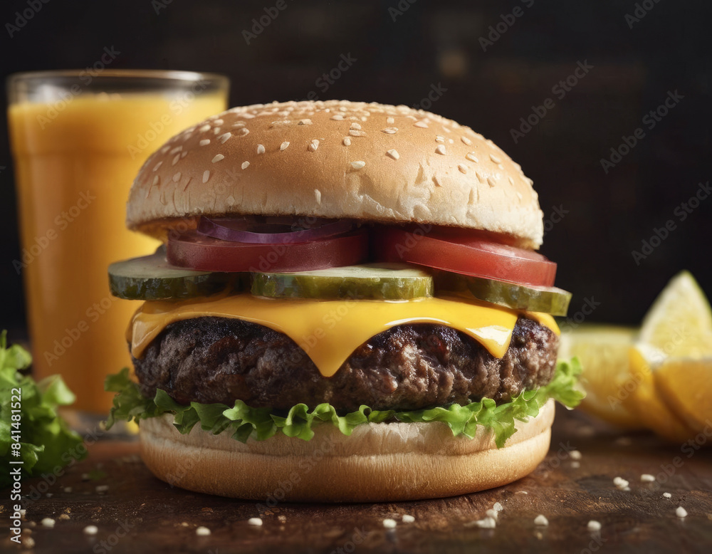 Un hamburger con avocado a fette, bacon croccante e formaggio colby jack.
Un hamburger con avocado a fette, bacon croccante e formaggio colby jack.