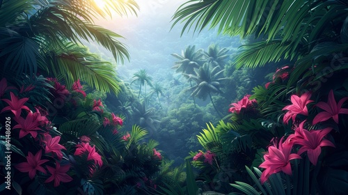 Exotic green plants background. AI generate illustration