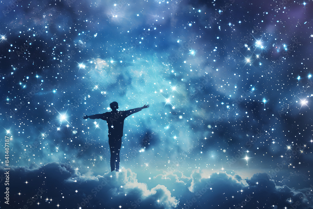 Naklejka premium Astral Body Illustrations for Meditation, Astral Body Illustrations for Meditation, Mystical Astral Body Visions, Astral Body Energy Flow, Astral Body in Cosmic Space