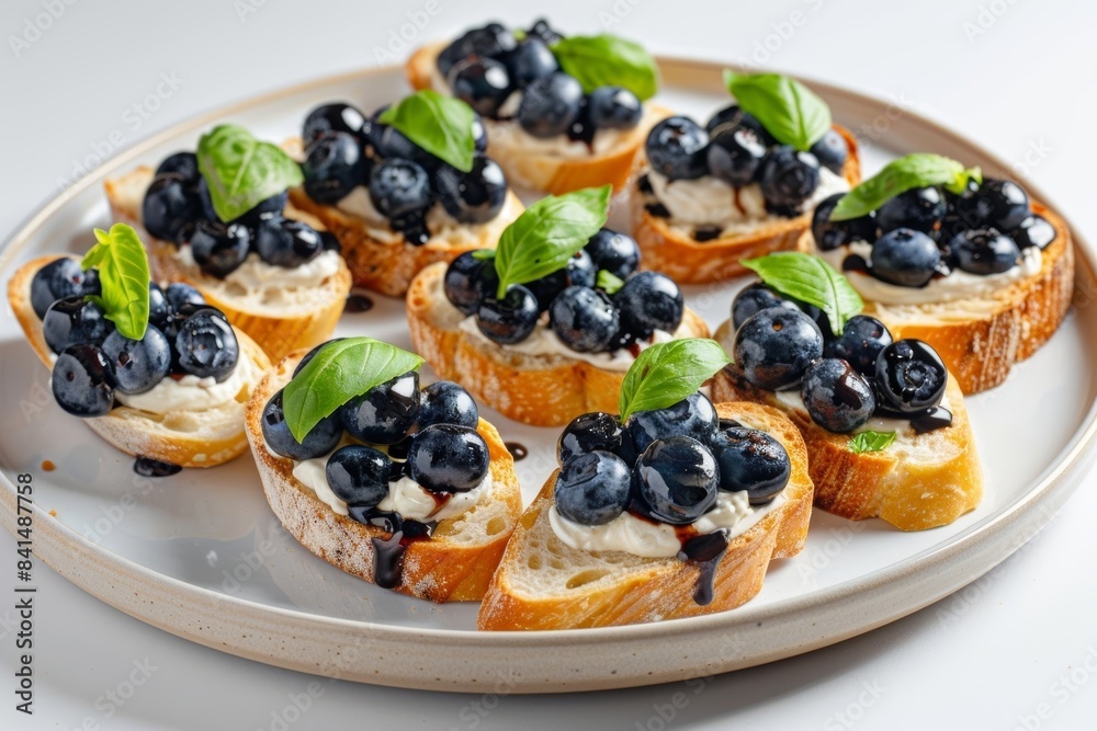 Creamy Mascarpone Blueberry Crostinis with Basil Garnish Creamy Mascarpone Blueberry Crostinis with Basil Garnish