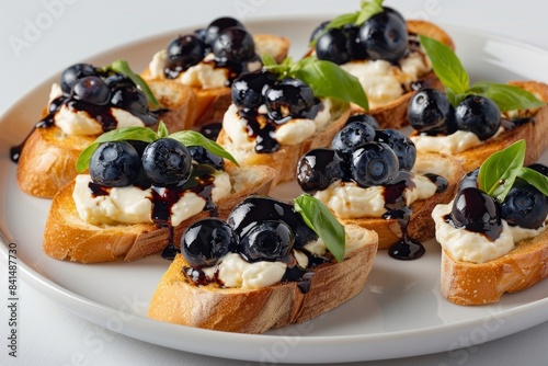 Balsamic Blueberry Mascarpone Crostinis with Fresh Basil