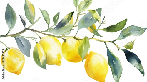 Lemon branch watercolor isolated on white