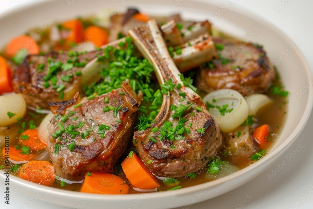 Artfully Arranged Ballymaloe Irish Stew with Juicy Lamb and Flavorful Vegetables
