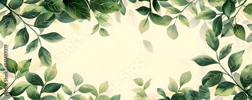 Organic Green Leafy Frame on Light Background Evoking Nature and Freshness