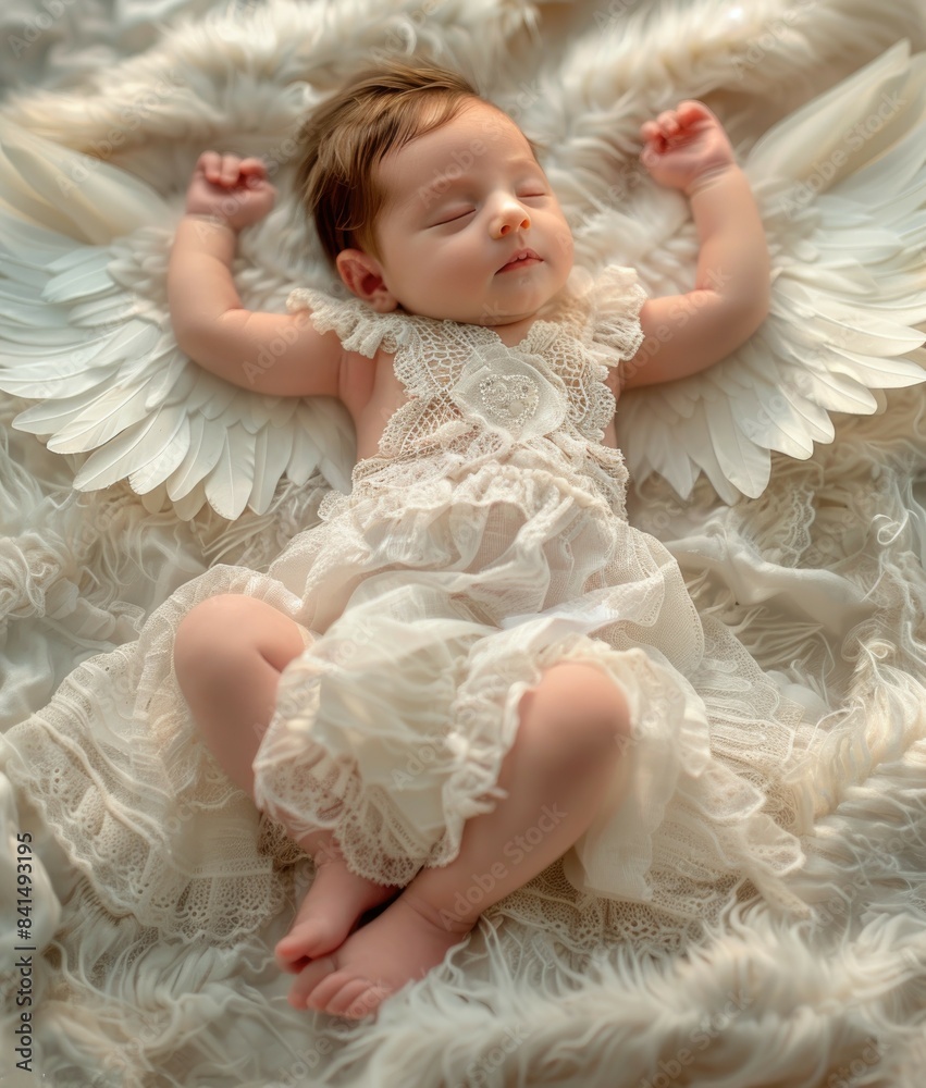 Portrait of a pretty sleeping newborn baby with angel wings Portrait of a pretty sleeping newborn baby with angel wings