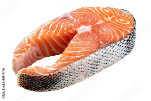 Raw salmon steak isolated on transparent background photo