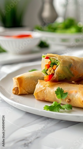 delicious springrolls ready to eat on a plate