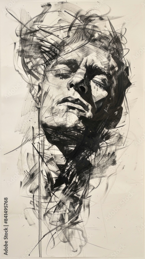 Expressive Charcoal Portrait of a Man Emotional Abstract Drawing Art Expressive Charcoal Portrait of a Man Emotional Abstract Drawing Art