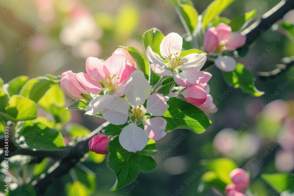 Close-up of pink apple blossoms with bokeh effect on a sunny day Close-up of pink apple blossoms with bokeh effect on a sunny day