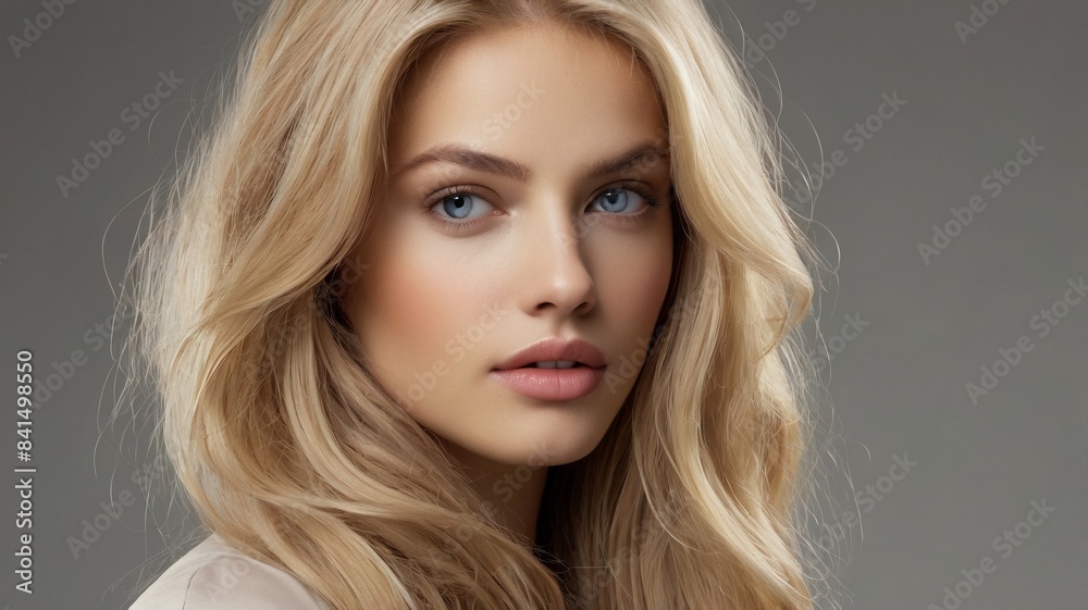 Portrait of beautiful young woman with long blonde hair. Studio shot. Portrait of beautiful young woman with long blonde hair. Studio shot.