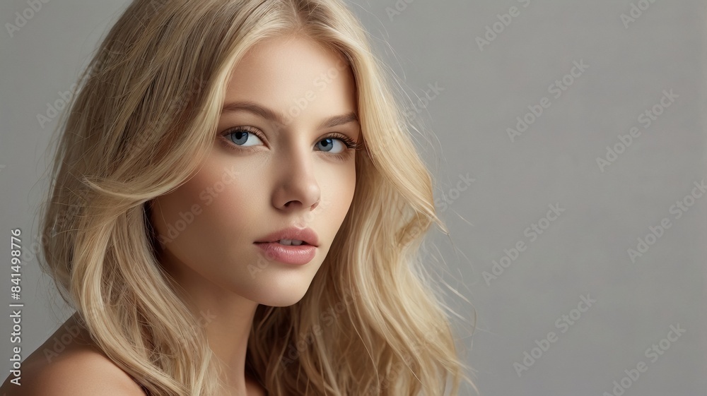 Portrait of beautiful young woman with long blonde hair. Studio shot. Portrait of beautiful young woman with long blonde hair. Studio shot.