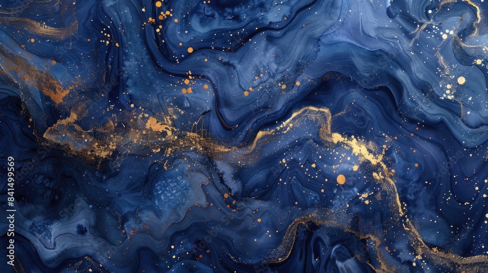 Dark blue and gold marbled ink painting with luxurious textures, featuring gold splashes and navy blue waves. Dark blue and gold marbled ink painting with luxurious textures, featuring gold splashes and navy blue waves.