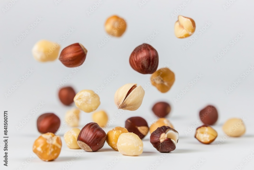 Levitating mixed nuts on a clean white background Levitating mixed nuts on a clean white background
