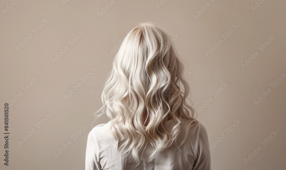 A woman with platinum blonde hair, styled in loose waves cascading down her back A woman with platinum blonde hair, styled in loose waves cascading down her back