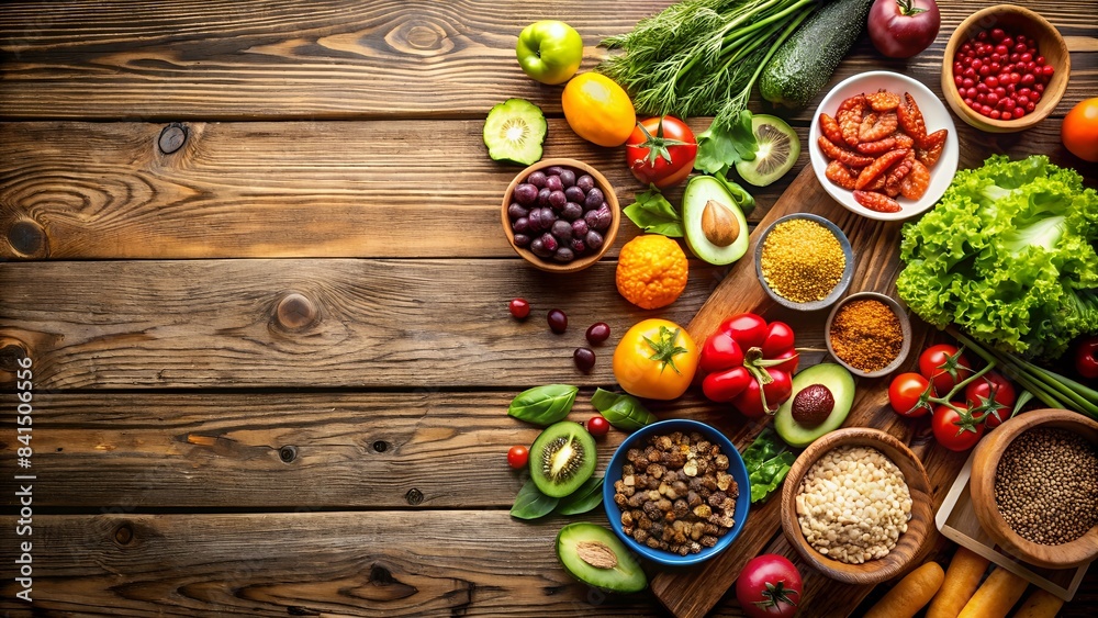 A Variety Of Fresh Organic Vegetables And Fruits On A Wooden Table. A Variety Of Fresh Organic Vegetables And Fruits On A Wooden Table.