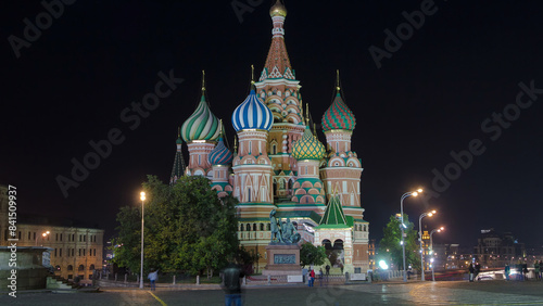 St. Basils cathedral and monument to Minin and Pozharsky timelapse hyperlapse in Moscow, Russia