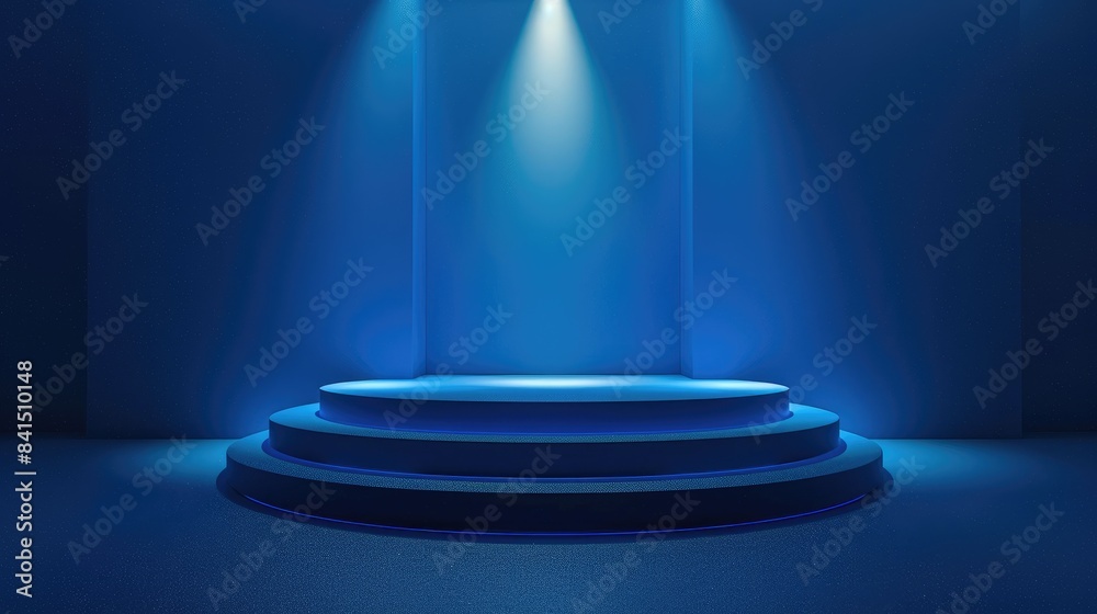 Striking blue dramatic lighting on an empty podium, setting the scene for an elegant and high-impact product presentation. Striking blue dramatic lighting on an empty podium, setting the scene for an elegant and high-impact product presentation.