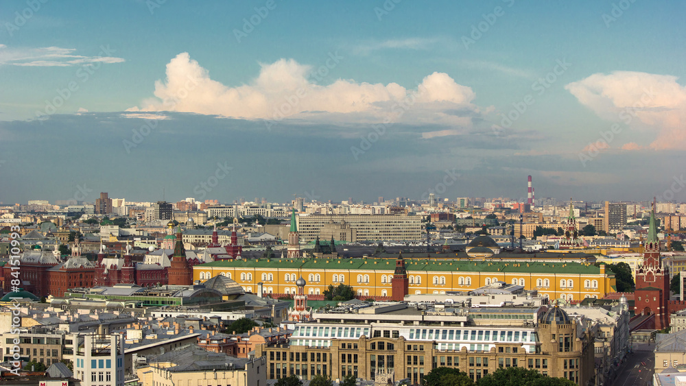 Obraz premium Panoramic aerial view of the building from the roof of center Moscow timelapse, Russia