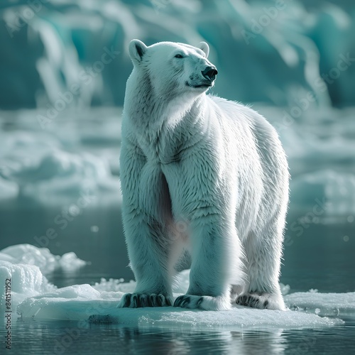 Majestic Polar Bear Gazing on Frozen Arctic Landscape with Copy Space