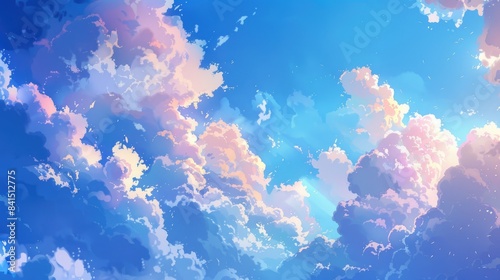 Sky adorned with lovely blue hues and fluffy clouds