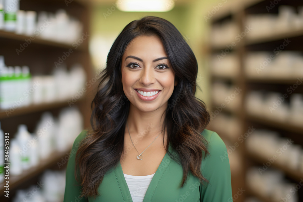 Smiling Pharmacist in Pharmacy Aisle for Healthcare Services and Medicine Smiling Pharmacist in Pharmacy Aisle for Healthcare Services and Medicine