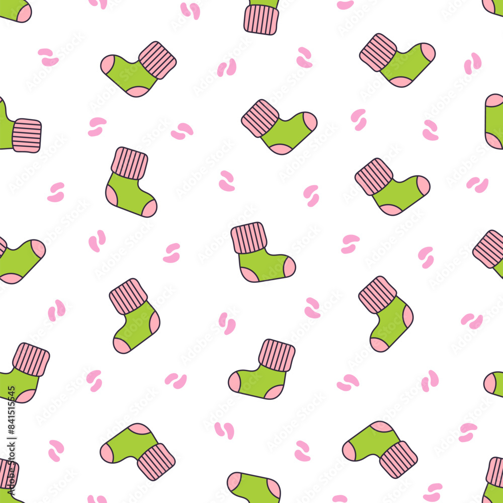 Winter warm socks. Seamless pattern. Stylish cotton and woolen with different textures. Hand drawn style. Vector drawing. Design ornaments. Winter warm socks. Seamless pattern. Stylish cotton and woolen with different textures. Hand drawn style. Vector drawing. Design ornaments.