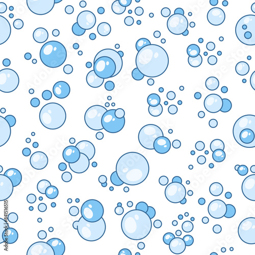 Flying soap bubbles shapes. Seamless pattern. Bath, shampoo, shaving. Hand drawn style. Vector drawing. Design ornaments.