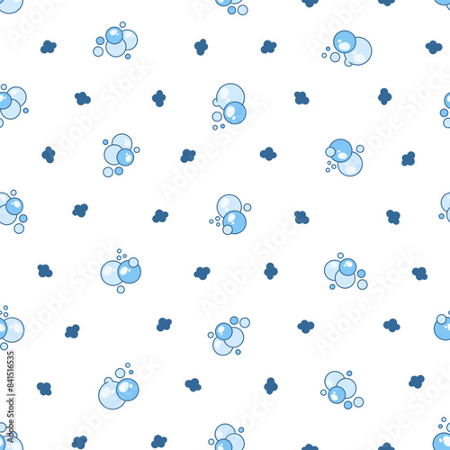 Flying soap bubbles shapes. Seamless pattern. Bath, shampoo, shaving. Hand drawn style. Vector drawing. Design ornaments.