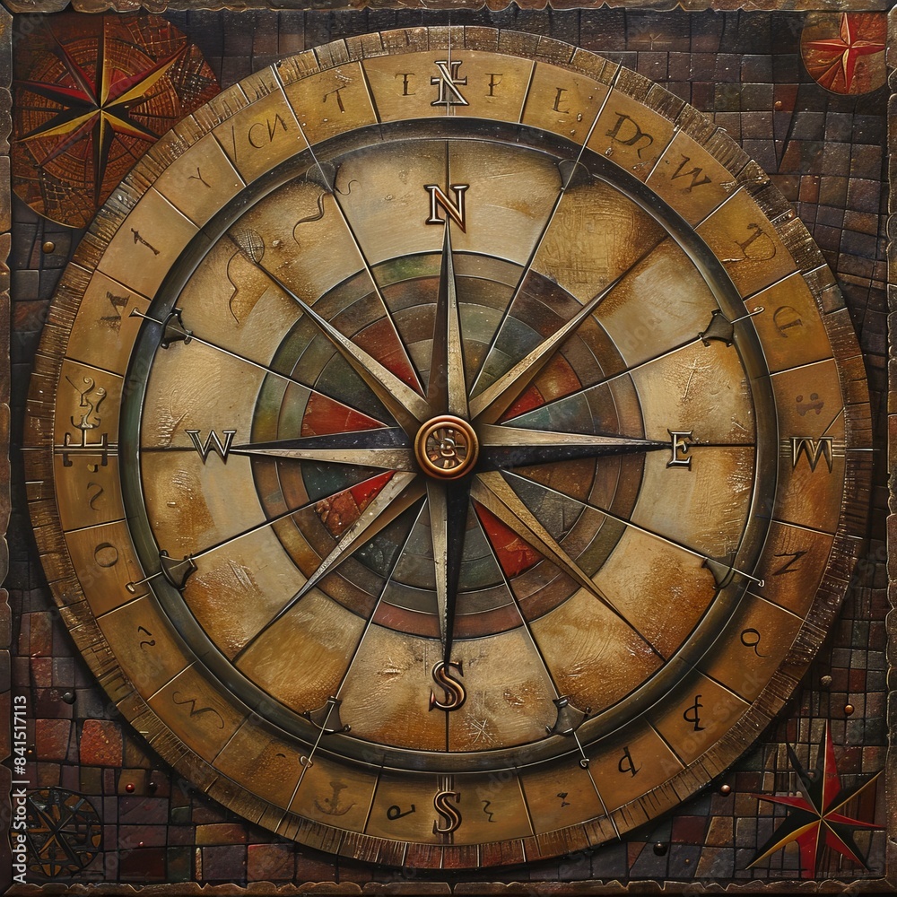 Naklejka premium Compass Painting on Brick Wall